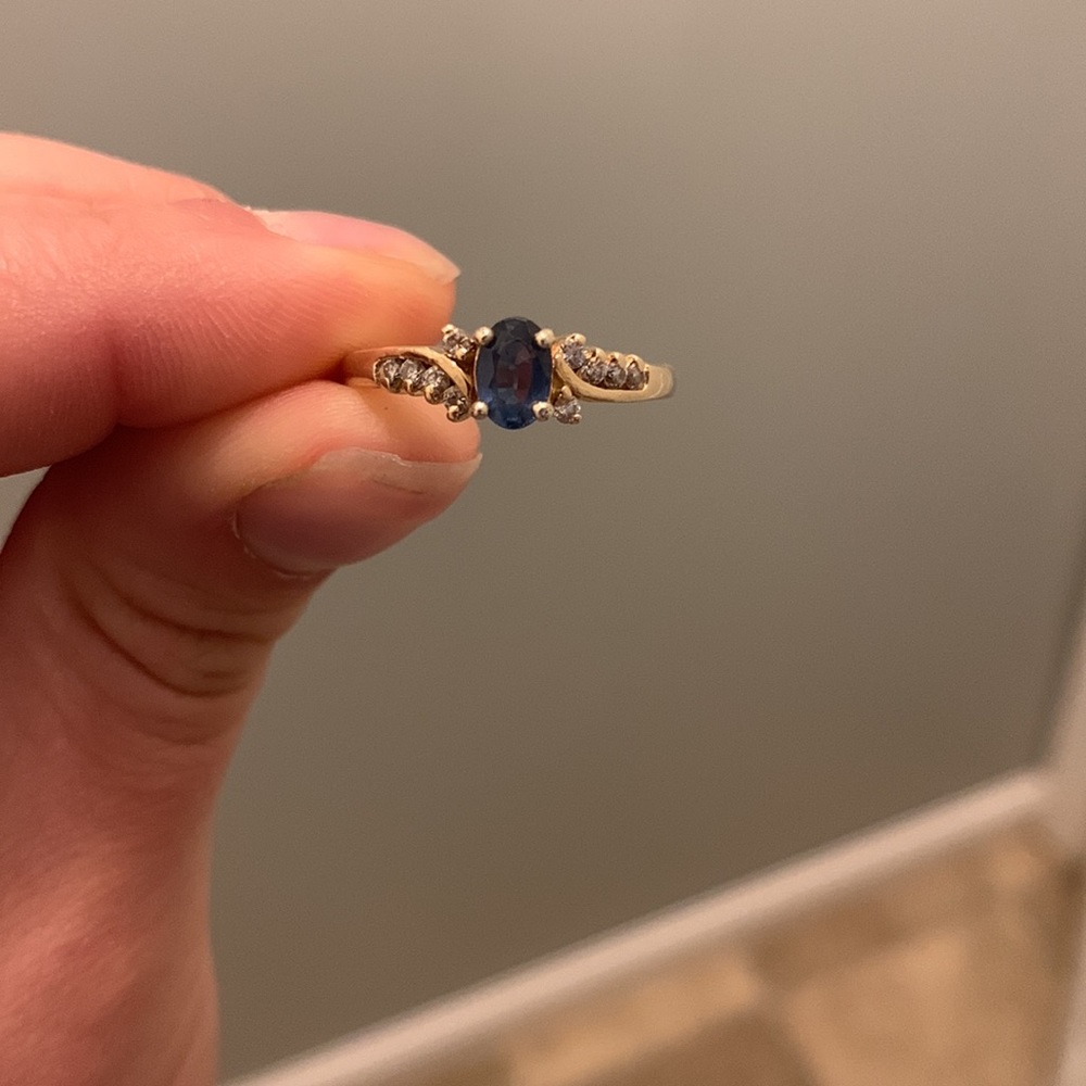 14k Ceylon Sapphire and Diamond Ring